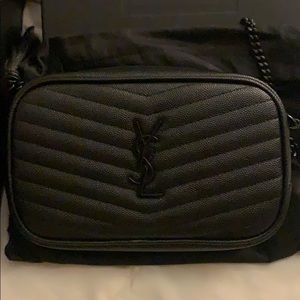 SAINT LAURENT Mini Lou Pebbled Leather Camera Bag